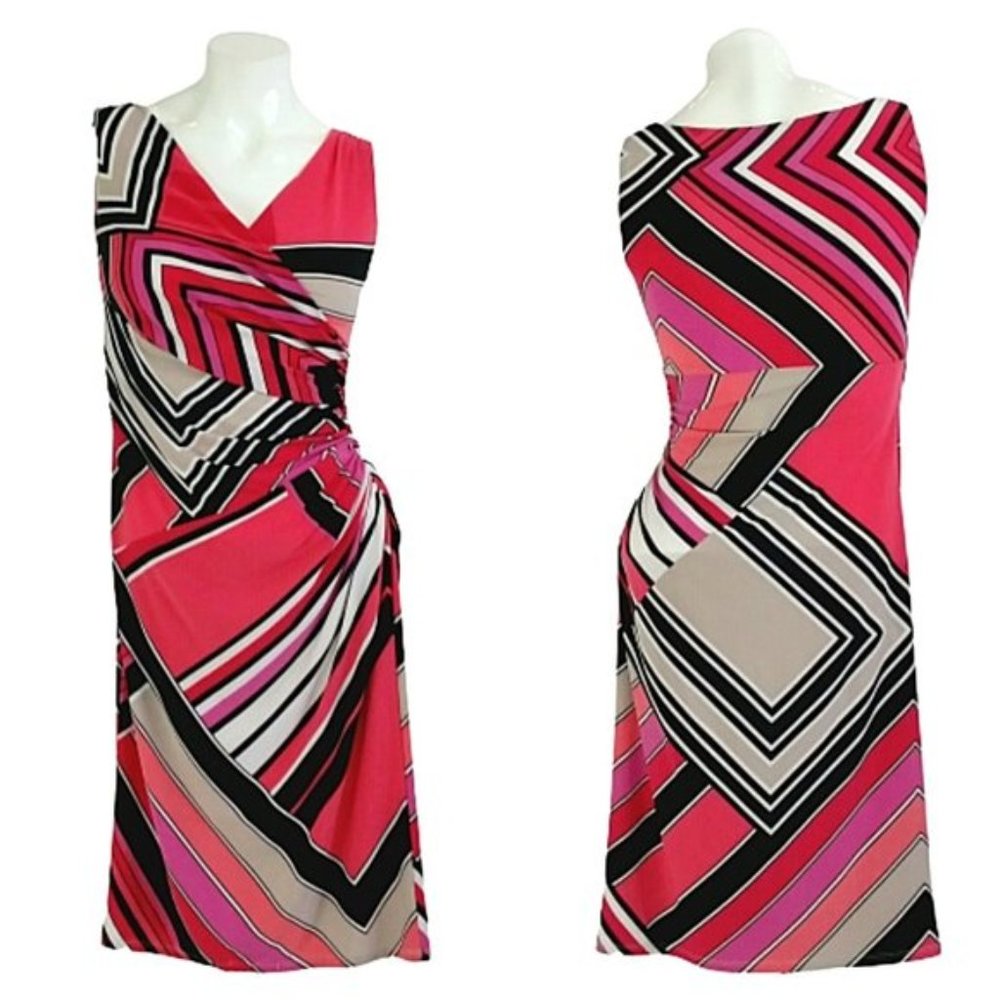 American Living Pink Geo Draped Ruched Waist Dress
